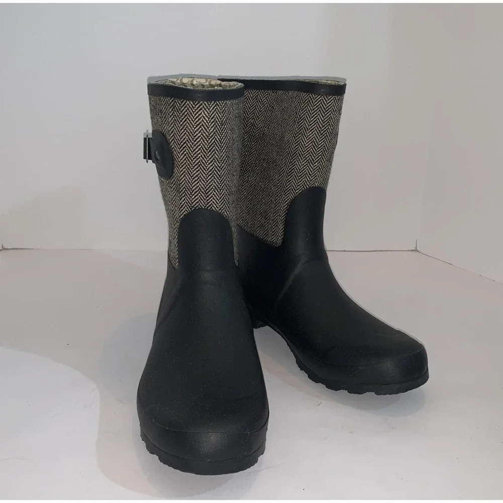 Chooka Rain Boots Womens 10 Black Herringbone Mid Rubber Waterproof EU 40.5